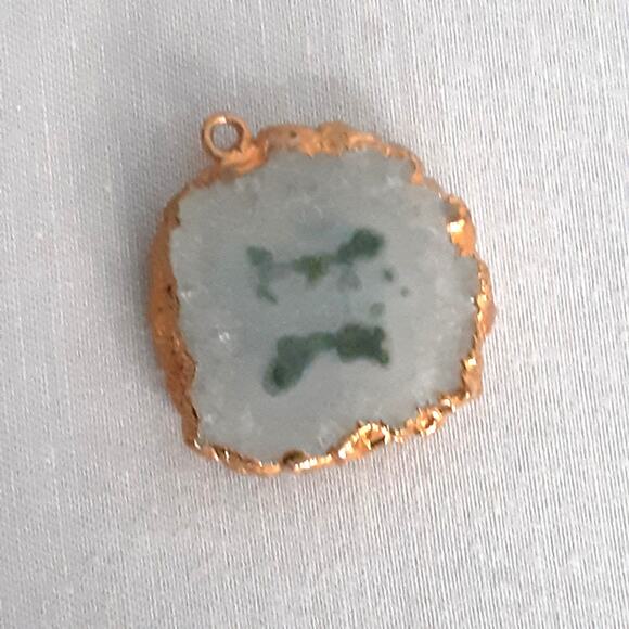 Electroplated Druzy Pendant White Green Crystalline Quartz - Picture 3 of 6